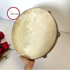 Resim Gelincimherşey Büyük Boy Eğlenceler Için Metal Zilli Deri 38cm Ahşap Oyun Tefi 