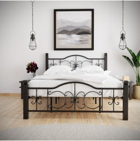 Resim ARGİMO Yakamoz Ferforje Ahşap Metal Karyola Siyah 