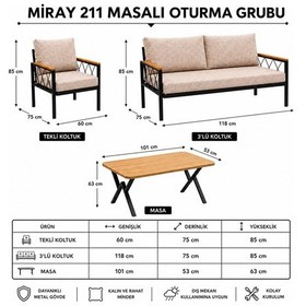 Resim Miray 211 Masalı Krem Balkon Bahçe Oturma Grubu Minderli Metal Bahçe Mobilyası Takımı 