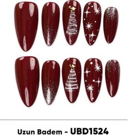 Resim 10'lu Bordo Uzun Badem Ubd1524 Tekrar Kullanılabilir El Yapımı Protez Takma Tırnak Xs 
