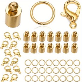Resim 70 adet / Lot 3 4 5 6 8 9 10mm Bileklik Istakoz Tokaları, saç tokası Sıkıştırma Kordon Sonu, Uç Kapakları Takı Yapımı Bulguları için Bağlantı Elemanları 