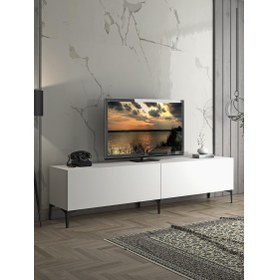 Resim Wood'n Love Vega Premium 200 cm Geniş Dolaplı Metal Ayaklı Tv Ünitesi - Beyaz / Siyah 