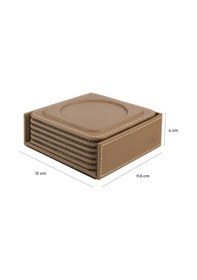 Resim Bardak Altlığı,6 Lı Set,masaüstü Yuvarlak Cup Coaster,vegan Suni Deri,11x11 Cm.,vizon Vizon 