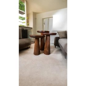 Resim Wood Wooden Ahşap 3lü Set Fitilli Mantar Yan Sehpa Modern Meşe Renk Fiskos 