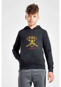 Resim Pubg Kurukafa Sarı Baskılı Unisex Çocuk Kapüşonlu Siyah Sweat 