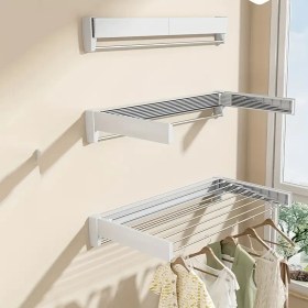 Resim 1 adet Modern Duvar Monte Edilebilen Çamaşır Kurutma Rafı, Katlanabilir Görünmez Havlu Barı, Yatak Odası, Balkon, Salon, Banyo için - ABS Malzeme, Alan Tasarrufu Asma Rafı, Kurutma Rafları 