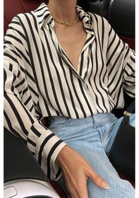 Resim Madmext Mad Girls Beyaz Çizgili Gömlek Mg1383-beyaz Beyaz 