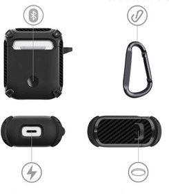 Resim Coverzone Kulaklık Koruyucu Kılıf Airpods İle Uyumlu Kılıf, Kulaklık Koruyucu, TPU, Karbonfiber Doku Airbag TPU Airpods Anahtarlık Çengelli Kılıf (Siyah) 