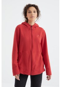 Resim Tommy Life Fiesta Kapüşonlu Fermuarlı Rahat Form Kadın Polar Sweatshirt - 97233 Kırmızı 