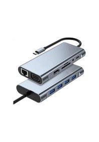 Resim Taplın 11 In 1 Type-c To Usb Hub Port Uyumlu Adaptör Hdmı 4x Usb Lan Vga Sd Card Çevirici Çoklayıcı 