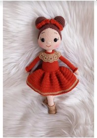 Resim Kırmızı Sonbahar Şirin Bebek Organik Örgü Amigurumi Tatlı Oyuncak 