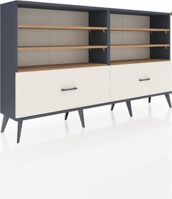 Resim Arges Konsol 6 Raflı 2 Çekmeceli 176x30x99 Antrasit-çam/aytaşı Atlas Çam/aytası - Antrasıt 
