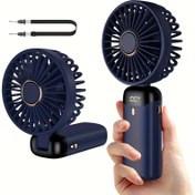Resim Taşınabilir 5 Hızlı Mini Fan LED Ekranlı - USB Şarj Edilebilir, Dokunmatik Kontrol, Katlanabilir Tasarım İç/Dış Mekan Kullanımı İçin 