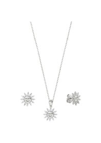 Resim Oya Silver Mini Smiley Sun Zirkon Taşlı Güneş Gümüş Kolye Küpe Seti Oysy273 