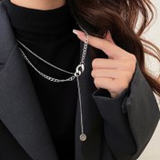 Resim 1 adet Serin ve Güzel Titanyum Çelik Uzun Kazak Zinciri Kolye, Hip Hop Moda Aksesuarı Rahat Kıyafetler için 