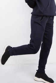 Resim Escetic Unisex Lacivert Spor 3 Iplik Içi Polarlı Kalın Fermuarlı Cepli Kışlık Eşofman Altı 