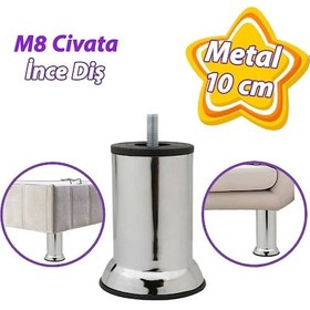 Resim Metal Destek Ayağı 10 Cm Krom Mobilya Kanepe Baza Koltuk Ünite Ayakları Metrik 8 Civatalı İnce Diş 