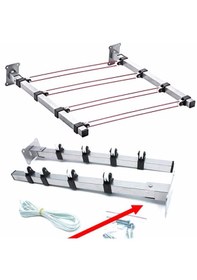 Resim Duvara Monteli Paslanmaz Makaralı Çamaşır Askısı Balkon Katlanır Gümüş 