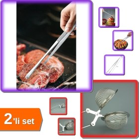 Resim Hereveoyuncak Et Kızartma Maşası Profesyonel Cımbız Maşa + Bitki Çayı Demleme Süzgeçi - 2li Set E8P4S4 