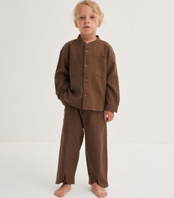 Resim Unisex Çocuk Organik Pamuk Pantolon Kahve - 2-3 Yaş 