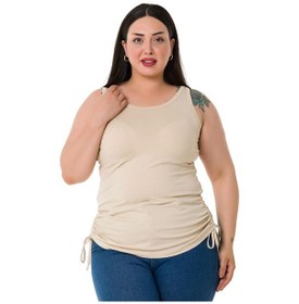 Resim Büyük Beden Kalın Askılı Yanları Tünelli Viskon Bej Rengi Body-bej Bej 