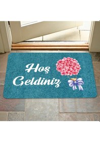 Resim Dijital Baskılı Kapı Önü Paspas Hoşgeldiniz Yazılı Çiçek Desenıç Ve Dış Kapı Paspası Yıkanabilir Kahverengi 