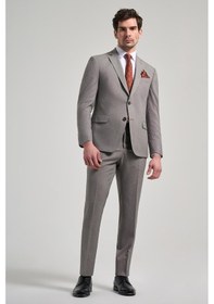 Resim İmza Kendinden Desenli Bez Ayağı Mono Yaka Tam Astar Esnek 6 Drop Slim Fit Takım Elbise 1001250168 Koyu Bej 