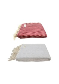 Resim 2'li Set Peştemal Plaj Havlusu , %100 Pamuk , Xxl 100x180cm, Marmaris, Kırmızı-gri 