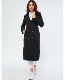 Resim Pastelastore %100 Pamuk Ekstra Uzun 120cm Kruvaze Kadın Trençkot 1121 Siyah 