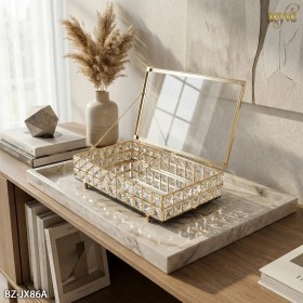 Resim Özbience Şeffaf Kristal Model Aynalı Cam Kapaklı Sandık, 30X20X9CM, Özel Günler Için 
