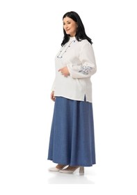 Resim Disentis Büyük Beden Nakış Detaylı Bluz Etek İndigo İkili Takım İndigo 