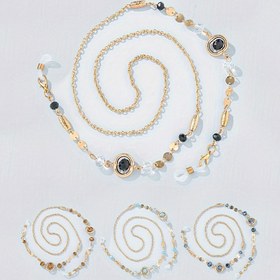 Resim Şık Kadınlar için Siyah Taş & Altın Tonlu Boncuklu Cam Akrilik Kaymaz Gözlük Zinciri - Moda ve Okuma Gözlükleri için Değiştirilebilir Boncuk İpli Minimalist Anti-Kayıp Lanyard 
