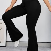 Resim Plus Beden, Kadınlar İçin Plus Size Yüksek Bel Geniş Paça Pantolon - Geniş Kemer Tasarımı, Yüksek Esneklikli Kumaş, Düz Renk Siyah, Egzersiz & Günlük Kullanım için - Tüm Sezon Rahatlığı, Makinede Yıkanabilir, Alt Giyim, Şık Tarz, Nefes Alabilen Malzeme, Highwaist Tayt, Yaşam Tarzı 
