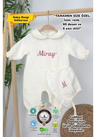 Resim Gros Shop Müslin Yeni Doğan 4katlı Organik %100pamuk Kişiye Özgü Nakışlı Hastane Çıkış Seti Papatya Model-12 Ekru-4 