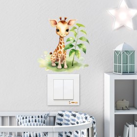 Resim Yavru Zürafa ve Ağaç Dalları Çocuk Odası Duvar Sticker - Priz Sticker - 11x12 cm / Renkli / Priz Sticker 
