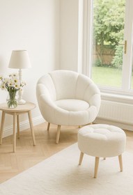 Resim KOKİ DESİGN LİDA Tekli Koltuk Berjer Wellsoft Kırık Beyaz (SALON,BALKON,OFİS)PAPATYA PUF HEDİYELİ 