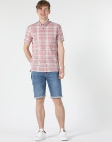 Resim Colin's Regular Fit Shirt Neck Kareli Turuncu Erkek Kısa Kol Gömlek CL1057560_Q1.V1_PSL Somon 