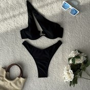 Resim Yeni Moda İnce Kesim Tek Omuz Askılı Düz Renk Seksi Havuz Partisi Yırtmaçlı Bikini 