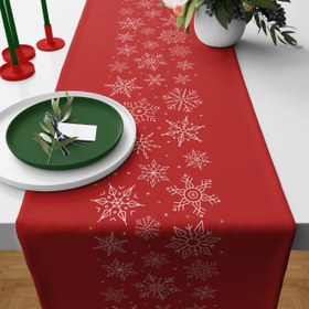 Resim Kar Taneli Kırmızı / Beyaz Rengi Yılbaşı Temalı Runner Örtü 