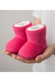 Resim gigigiyim İçi Tüylü Düz Renk Kız Bebe Panduf 