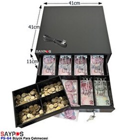 Resim Saypos 6 Banknot Gözlü Yazarkasa Pos Bağlantılı ve Anahtardan Açılır Büyük Para Çekmecesi 41x41x11 CM 