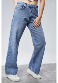 Resim Cedy Denım Yüksek Kalite Kadın Palazzo Yüksek Bel Cotton Jean Pantolon 