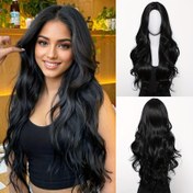 Resim Kadınlar için Elegant 81.28 cm Siyah Dalgalı Dalgalar Peruk, 150% Yoğunluk, Gül Ağı File, Merkez Bölüm, Yok Bangs, Günlük Giyim için Modaya Uygun Uzun Peruk 