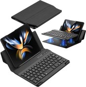 Resim m.tk moveteck Galaxy Z Fold 3 Kablosuz Bluetooth Klavye Flip Seyahat Taşıma Çantası Kapaklı Keyboard 