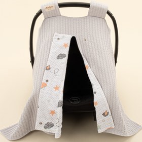 Resim Puset Örtüsü - Çift Taraflı - Açık Gri Örgü - Kuş 