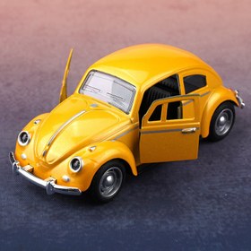 Resim Kapıları Açılabilen Vintage Döküm Geri Çekme Araba Modeli - Erkek Çocuklar İçin Retro Klasik Oyuncak Sedan, Sarı Plastik/Metal Koleksiyonluk, Güç Gerekmez 