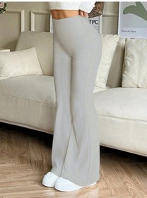 Resim Kadın Yüksek Bel Ispanyol Paçalı Pantolon Tayt Gri 