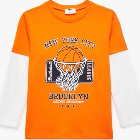 Resim Koton Uzun Kollu Bisiklet Yaka Basketbol Baskılı Pamuklu Tişört Turuncu 6wkb10036tk Turuncu 