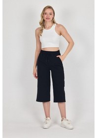 Resim Yüksek Bel Cepli Rahat Kesim Mevsimlik Kadın Diz Altı 2'li Bermuda Siyah-antrasit Kapri Şort Çok Renkli 