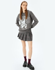 Resim Şardonlu Kolej Baskılı Kapüşonlu Uzun Kollu Sweatshirt 